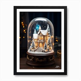 Christmas House In A Snow Globe Art Print