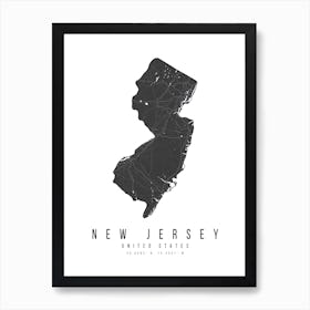 New Jersey Mono Black And White Modern Minimal Street Map Art Print