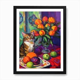 Proteas With A Cat 4 Fauvist Style Painting Art Print