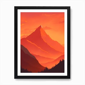 Misty Mountains Vertical Composition In Orange Tone 56 Art Print