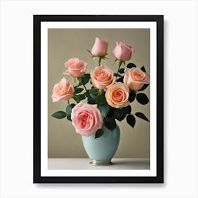 A Vase Of Pink Roses 71 Art Print