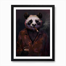 Animal Party: Crumpled Cute Critters with Cocktails and Cigars Panda Bear Smoking Cigar Art Print