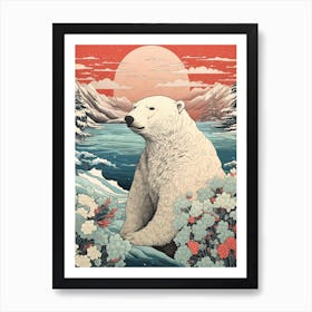 Polar Bear Animal Drawing In The Style Of Ukiyo E 2 Art Print