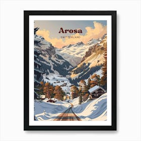 Arosa Switzerland Winter Retro Digital Travel Illustration Art Print