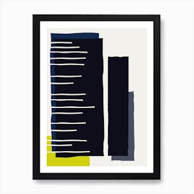 Abstract Blocks And Stripes Blue Black Lime Art Print