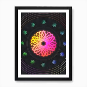 Neon Geometric Glyph in Pink and Yellow Circle Array on Black n.0199 Art Print