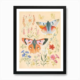 Folksy Floral Animal Drawing Butterfly 2 Art Print