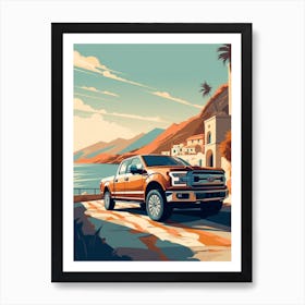 A Ford F 150 In Amalfi Coast, Italy, Car Illustration 3 Art Print