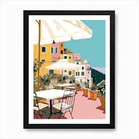 Positano, Italy, Flat Pastels Tones Illustration 2 Art Print