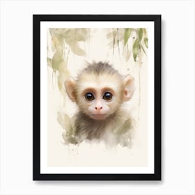 Watercolour Jungle Animal White Faced Capuchin 1 Art Print