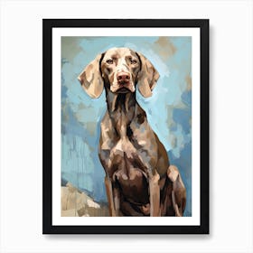 Weimaraner Dog, Painting In Light Teal And Brown 1 Art Print