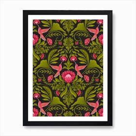 Protea Night Time Damask Poster