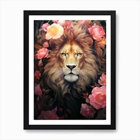 Lion With Flowers 1 Art Print