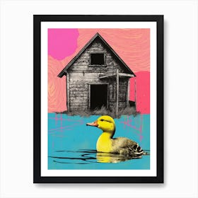 Duck Outside A House Collage Style 3 Art Print