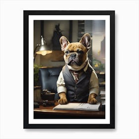 French Bulldog In Office Art Print