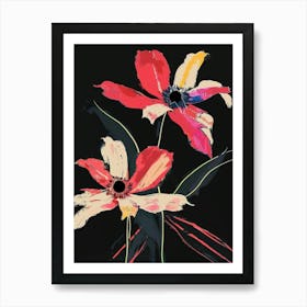 Neon Flowers On Black Anemone 2 Art Print