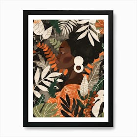 African Woman With Leaves 3 Art Print