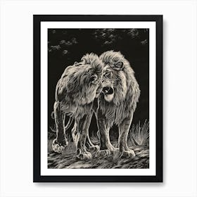 Barbary Lion Relief Illustration Family 1 Art Print