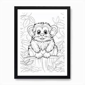 Line Art Jungle Animal Emperor Tamarin 2 Art Print