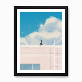 Minimal art illustration Cat On The Roof Art Print