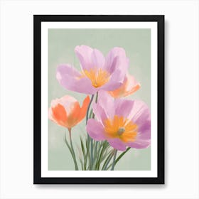 Crocus Flowers Acrylic Painting In Pastel Colours 2 Art Print