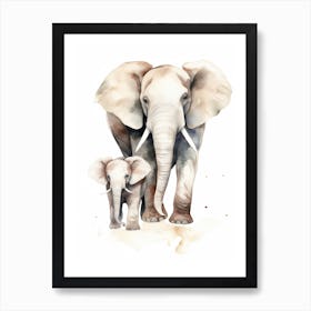 Elephant And Baby Watercolour Illustration 3 Art Print