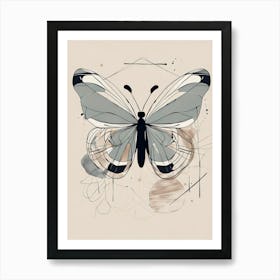 Boho Minimalist Butterfly Sketch v1 Art Print