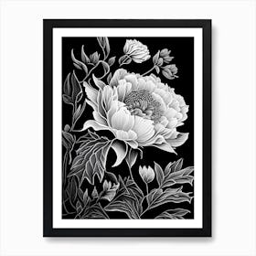 Peony Wildflower Linocut 1 Art Print