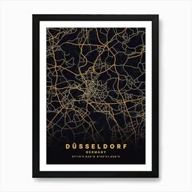 Dusseldorf Germany Black And Gold Map Art Print