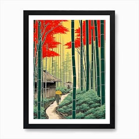Arashiyama Bamboo Grove, Japan Vintage Travel Art 4 Art Print