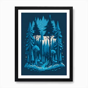 A Fantasy Forest At Night In Blue Theme 24 Art Print