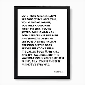 How I Met Your Mother, Marshall, Quote, There Are A Million Reasons Why I Love You, Wall Print, Wall Art, Print, Art Print