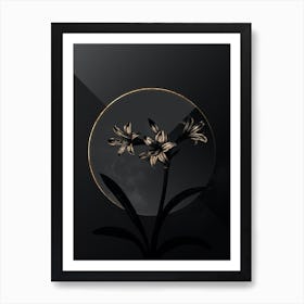 Shadowy Vintage Amaryllis Botanical in Black and Gold n.0007 Art Print