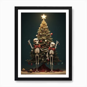 Two Skeletons With A Christmas Tree 2 Art Print