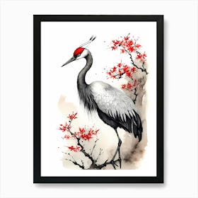 Shuimo Hua,Black And Red Ink, A Crane In Chinese Style (10) Art Print