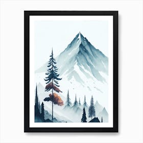 Mountain And Forest In Minimalist Watercolor Vertical Composition 252 Art Print