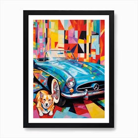 Chevrolet Corvette Vintage Car With A Dog, Matisse Style Painting 1 Art Print