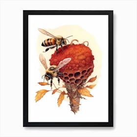 Red Mason Bee Beehive Watercolour Illustration 2 Art Print