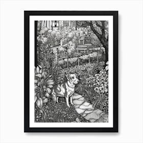 Drawing Of A Dog In Central Park Conservatory Garden, Usa In The Style Of Black And White Colouring Pages Line Art 01 Art Print