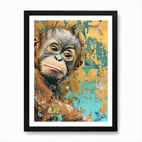 Baby Orangutan Gold Effect Collage 3 Affiche