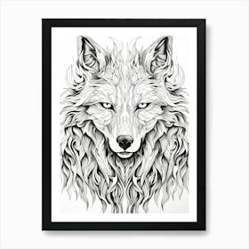 Red Wolf Line Drawing 4 Art Print