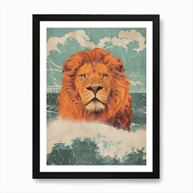 African Lion Facing A Storm Illustration 1 Art Print