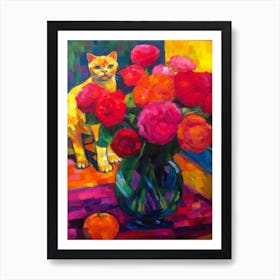 Ranunculus With A Cat 4 Fauvist Style Painting Art Print