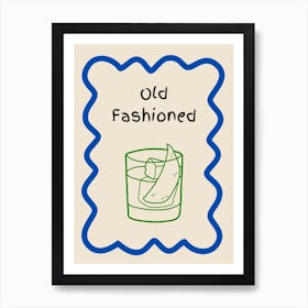 Old Fashioned Doodle Poster Blue & Green Art Print