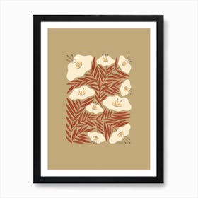 White, Red And Tan Floral Art Print