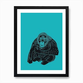 Orangutan - Aqua Art Print