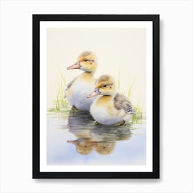 Ducklings Ink Splash Watercolour 2 Art Print