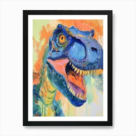 Bright Pastel Brushstroke Blue Dinosaur Art Print