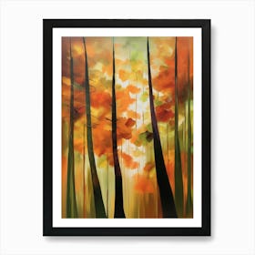 Abstract Autumn Forest،
Inspired by a stroll through an autumn forest, this abstract painting is a beautiful depiction of tall, slender trees with leaves in various stages of color change..6 Art Print