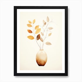 Watercolor Leaves In A Vase Art Print